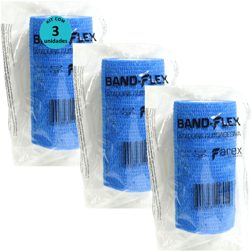 Atadura 10cm Azul Band-Flex Autoadesiva Para Animais Farex Kit Com 3